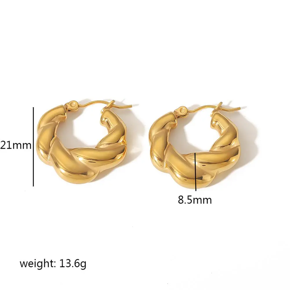 1 Pair Classic Minimalist Style Twist C Shape Stainless Steel 18K Gold Plated Women's Hoop Earrings  h5 Picture2